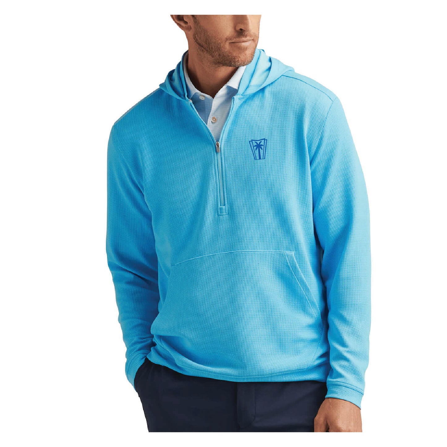 Peter Millar Grid Performance Half-Zip Hoodie - Maya Blue