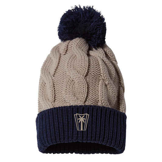 Richardson Chunky Cable Knit Beanie - Stone/Navy