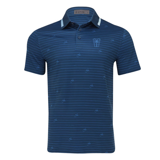 G/Fore Script Stripe Tech Jersey Polo - Deep Sea