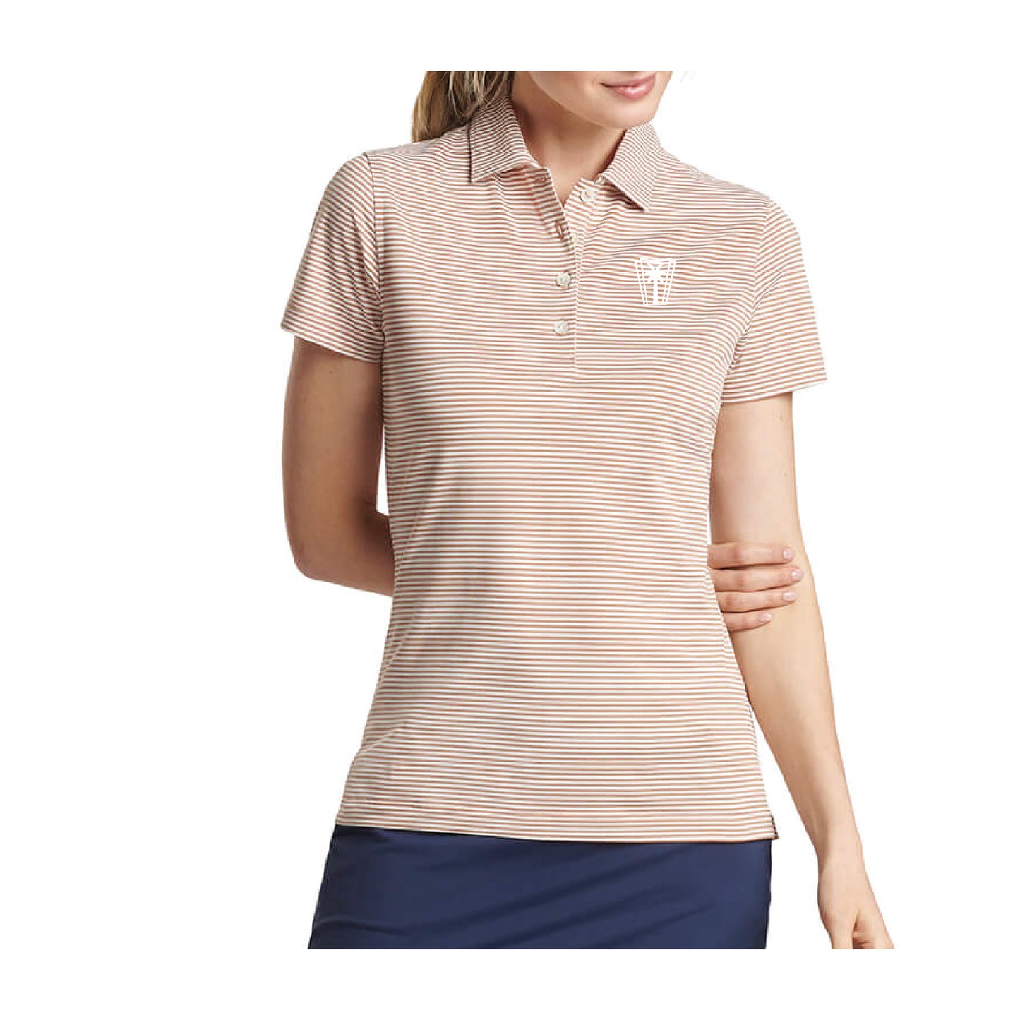 Peter Millar Ladies Vista Stripe Sport Mesh - Camel/Ivory